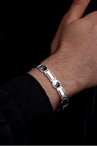 Erkek Gümüş Bileklik - 925 Ayar Yin Yang Model Gümüş Bileklik