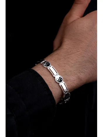 Erkek Gümüş Bileklik - 925 Ayar Yin Yang Model Gümüş Bileklik