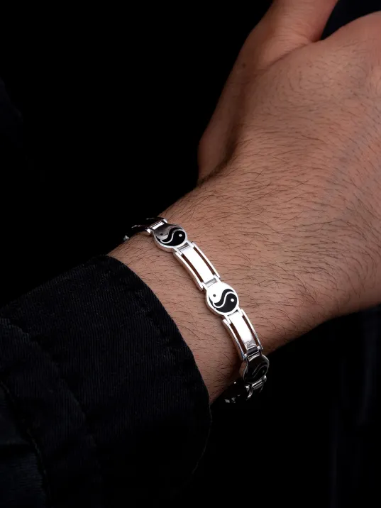 Erkek Gümüş Bileklik - 925 Ayar Yin Yang Model Gümüş Bileklik