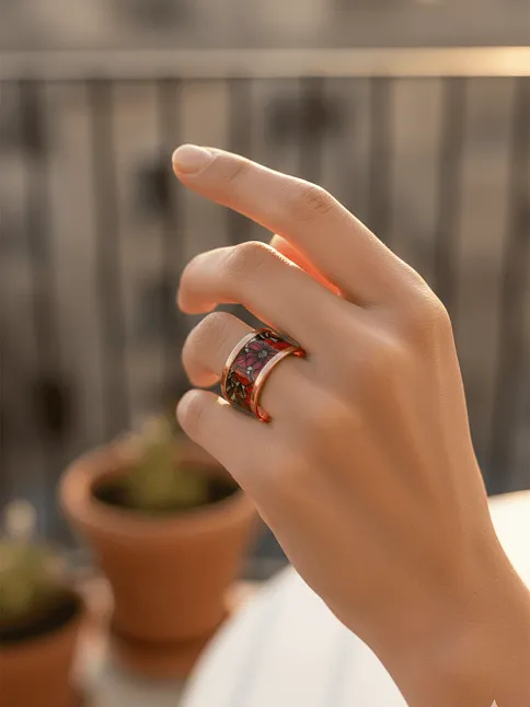 Kadın Bakır Bileklik Yüzük Set - Chlara Model Özel Baskı Metal Kutu Ve Kuvars Taşı