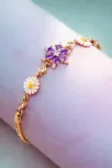 Altın Kaplama Nergis Çiçeği Zirkon Taşlı Gümüş Bileklik-Mor