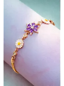 Altın Kaplama Nergis Çiçeği Zirkon Taşlı Gümüş Bileklik-Mor