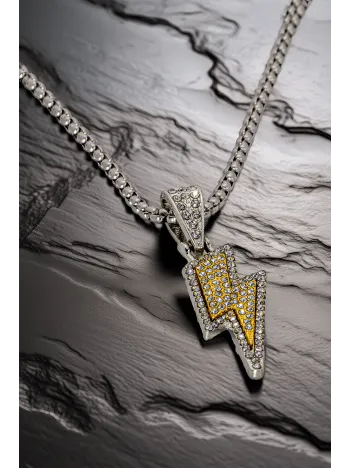 Voltrix Model Taşlı Yıldırım Figürlü Polo Zincir Çelik Erkek Kolye