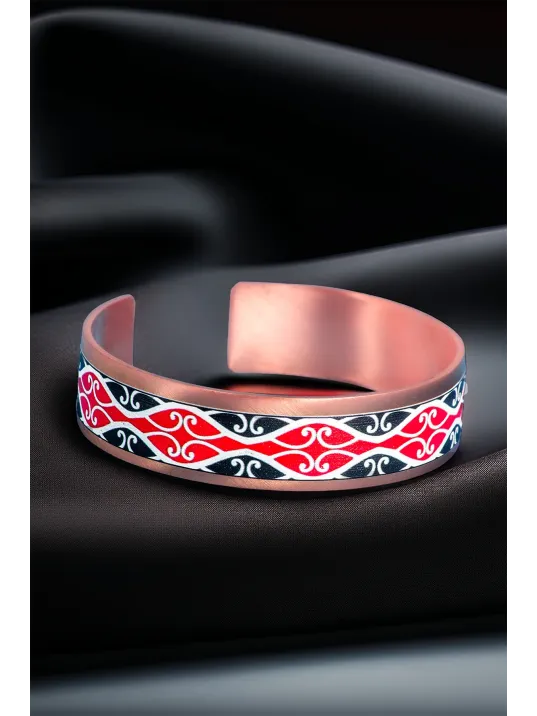 Kadın Bakır Bileklik Yüzük Set - Luna Model Özel Baskı Metal Kutu Ve Doğal Taşlar