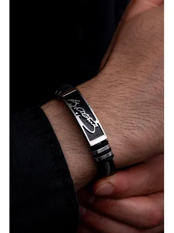 Erkek Çelik Bileklik - Mustafa Kemal Atatürk İmzalı Kauçuk Çelik Bileklik