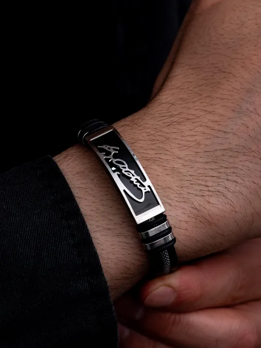 Erkek Çelik Bileklik - Mustafa Kemal Atatürk İmzalı Kauçuk Çelik Bileklik