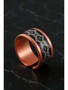 Kadın Bakır Yüzük - Nikita Model Özel Baskı Metal Kutu Ve Kuvars Taşı