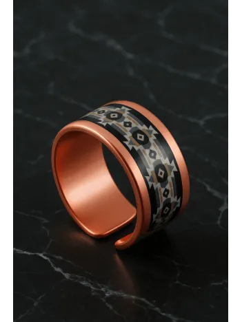 Kadın Bakır Yüzük - Nikita Model Özel Baskı Metal Kutu Ve Kuvars Taşı