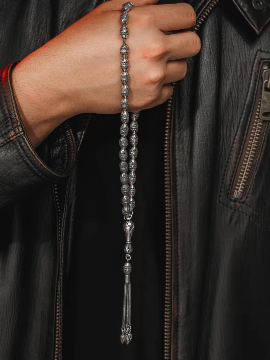 Erkek Tesbih - İcabet Oksitli 925 Ayar Gümüş Erkek Tespih Büyük Boy 38gr