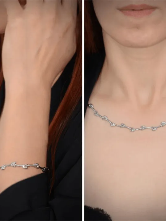 Ayışığı Kalp Figür Model 925 Ayar Gümüş Su Yolu Set - Kolye, Bileklik - GTSAYISIGI1-GMS