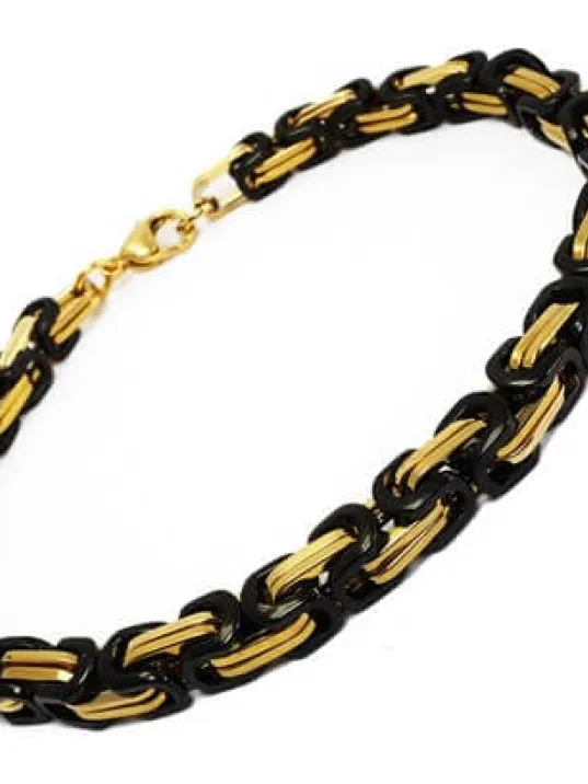 Sarı Siyah Kral Erkek Çelik Kolye Ve Bileklik Set Orta Kalınlıkta Sarı Siyah Kral Erkek Çelik Kolye Ve Bileklik Set Orta Kalınlıkta