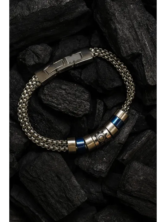 Erkek Çelik Bileklik - Çift Sıra Polo Zincir Dümen Motifli Çelik Bileklik