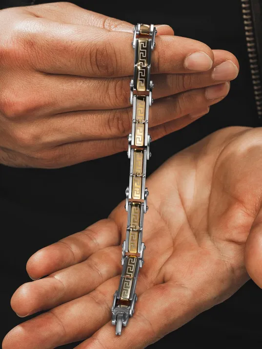 Grek Basamaklı Çelik Sarı Erkek Bileklik Künye CBLALTGREK1 Grek Basamaklı Çelik Sarı Erkek Bileklik Künye CBLALTGREK1