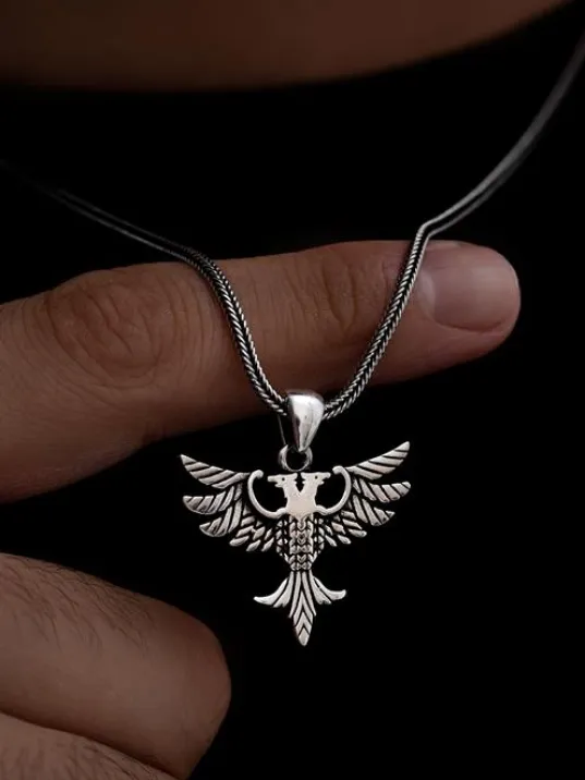 Polis Özel Harekat Çift Başlı Kartal Erkek Gümüş Kolye Zincir