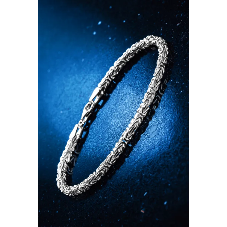 Parlak Kare Kral 3.5 mm Erkek Gümüş Bileklik