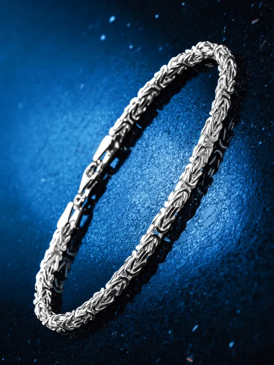 Parlak Kare Kral 3.5 mm Erkek Gümüş Bileklik Parlak Kare Kral 3.5 mm Erkek Gümüş Bileklik