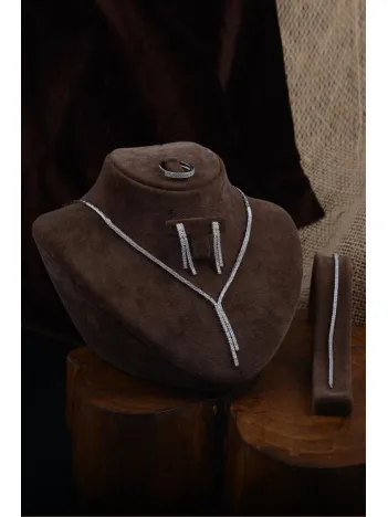 Karis Bayan Zirkon Taşlı Gümüş Su Yolu Set - Kolye, Bileklik, Küpe, Yüzük