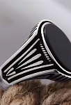 Oval Siyah Oniks Taşlı Özel Seri Erkek Gümüş Yüzük