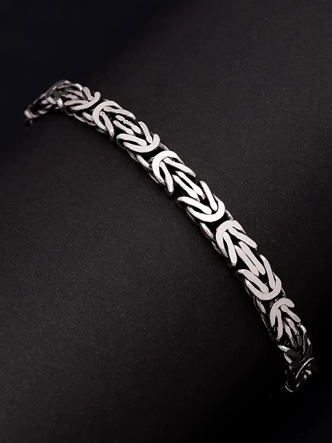 Erkek Gümüş Bileklik - 6.5mm Dikdörtgen Kesim Yassı Kral Gümüş Bileklik