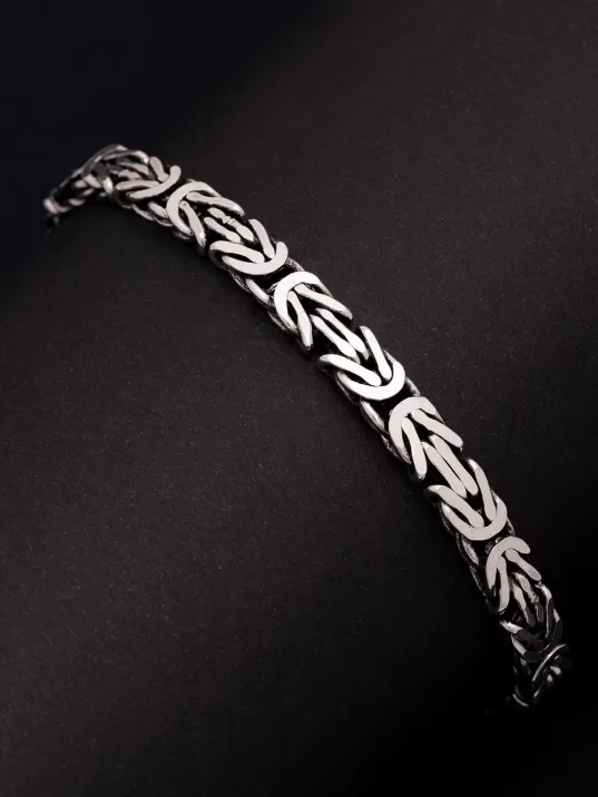 Erkek Gümüş Bileklik - 6.5mm Dikdörtgen Kesim Yassı Kral Gümüş Bileklik