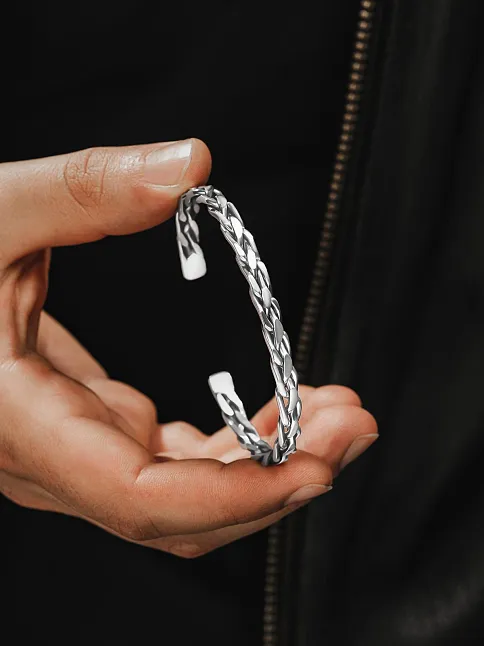 Erkek Gümüş Bileklik - El Yapımı Sinclair Model Erkek Bileklik Kelepçe Her Bileğe Uyar