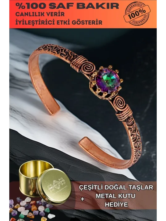 Kadın Bakır Bileklik - Mistik Topaz Model 2 Ağaç Kabuğu Model İnce Metal Kutu Doğal Taşlar Bilezik Kadın Bakır Bileklik - Mistik Topaz Model 2 Ağaç Kabuğu Model İnce Metal Kutu Doğal Taşlar Bilezik