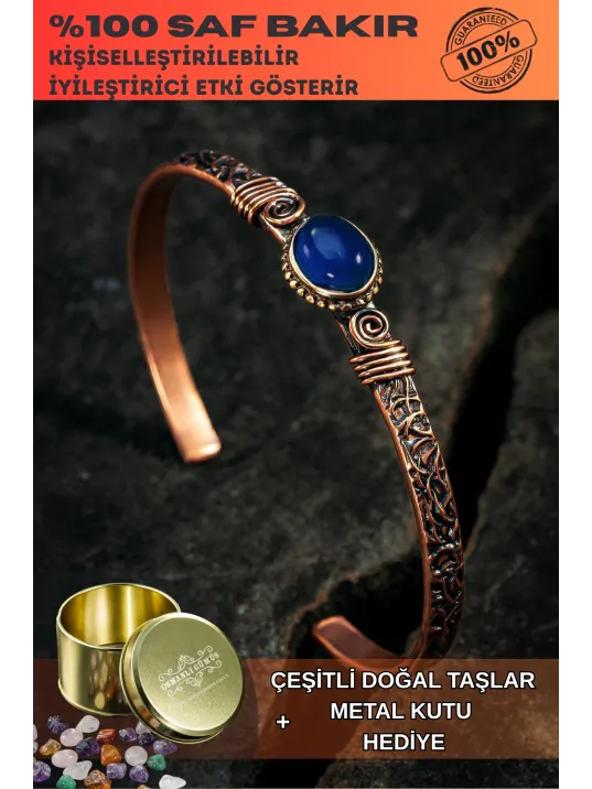 Bakır Kelepçe Bilezik Lacivert Lapis Doğal Taşlı Erkek Kadın Doğal Taşlar ve Metal Kutulu Bakır Kelepçe Bilezik Lacivert Lapis Doğal Taşlı Erkek Kadın Doğal Taşlar ve Metal Kutulu