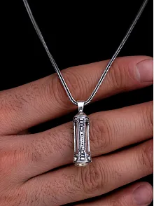 Otantik Model Erkek Gümüş Cevşen Kolye Zincir