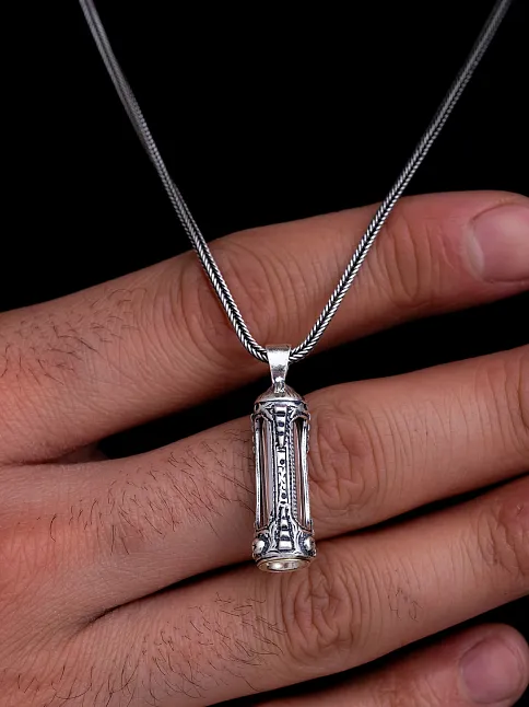 Otantik Model Erkek Gümüş Cevşen Kolye Zincir