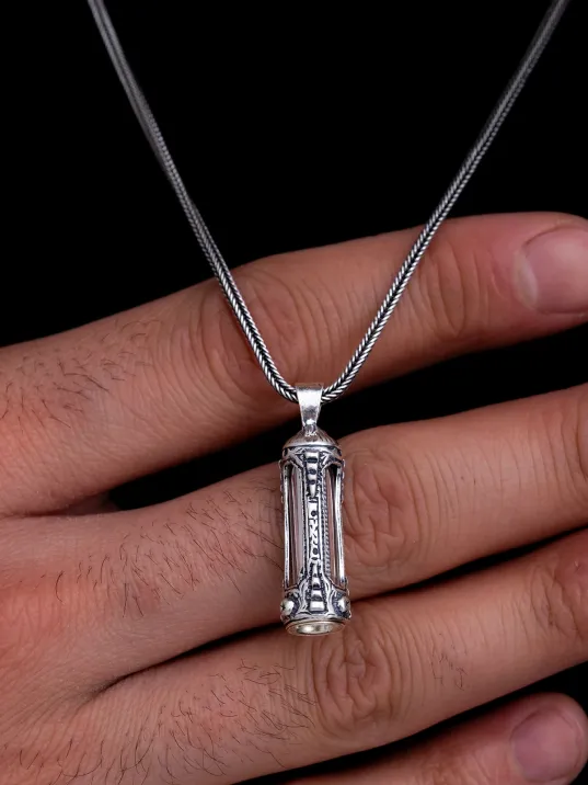 Otantik Model Erkek Gümüş Cevşen Kolye Zincir