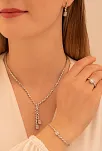 Kadın Gümüş Takı Seti - Nazlı Baget Taşlı Zirkon Süslemeli Kolye, Bileklik, Yüzük, Küpe Tam Set