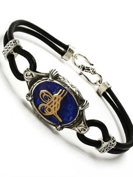 Osmanlı Tuğrası Deri Gümüş Erkek Bileklik Osmanlı Tuğrası Deri Gümüş Erkek Bileklik