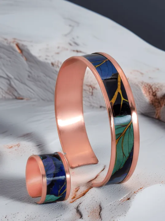 Kadın Bakır Bileklik Yüzük Set - Elisa Model Özel Baskı Metal Kutu Ve Kuvars Taşı