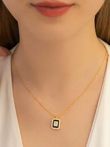 Kare Baget Taşlı Kadın Gümüş Kolye Zincir GKLKRBGTM1D-ROS-Sarı