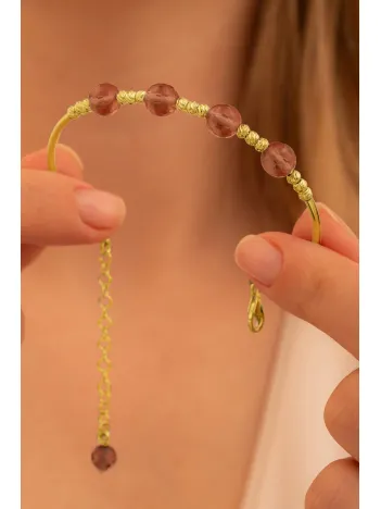 Kadın Gümüş Bileklik - Altın Kaplama Zultanit Taşlı Dorika Model Kadın Bilezik Her Bileğe Uyar