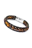 Doğal Taşlı Kaplan Gözü Çift Deri Bileklik DBLZKPNLGOZ-KHR