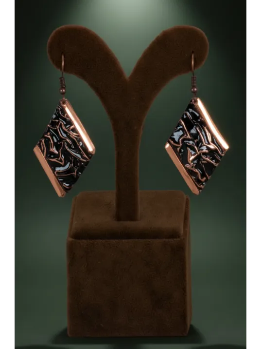 Kadın Bakır Küpe - Siyah Gece Büyüsü Model Bakır Kadın Küpe