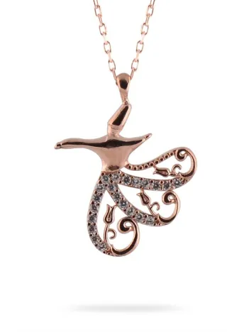 Lale Motifli Semazen Rose Gold Renk 925 Ayar Gümüş Bayan Kolye GKLSEMAZENK-ROS