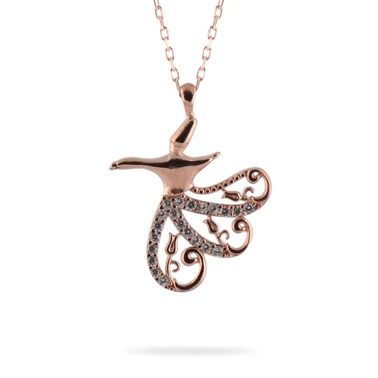 Lale Motifli Semazen Rose Gold Renk 925 Ayar Gümüş Bayan Kolye GKLSEMAZENK-ROS