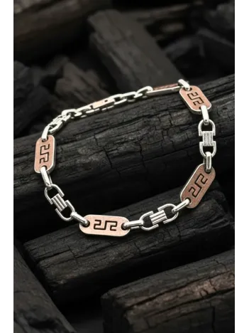 Erkek Çelik Bileklik - Vendetta Model Grek Desenli Kalın Tasarım Kararmaz Paslanmaz Çelik Bileklik