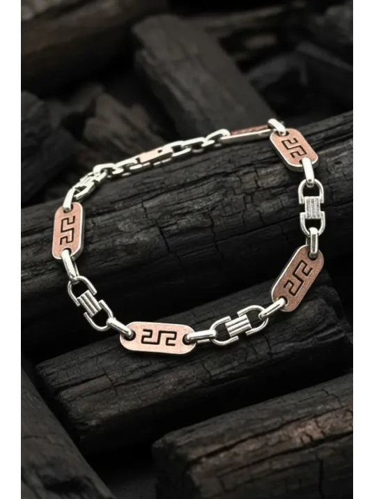 Erkek Çelik Bileklik - Vendetta Model Grek Desenli Kalın Tasarım Kararmaz Paslanmaz Çelik Bileklik