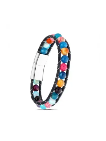 Kadın Doğaltaş Bileklik - Doğal Taşlı Çakra Deri Örgü Kordon Kadın Bileklik