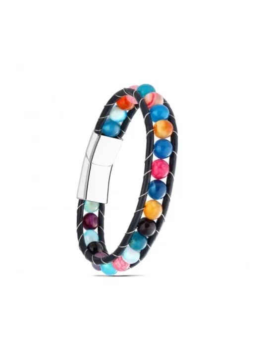 Kadın Doğaltaş Bileklik - Doğal Taşlı Çakra Deri Örgü Kordon Kadın Bileklik