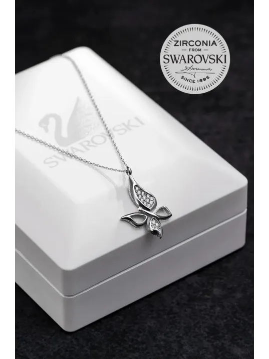 Kadın Gümüş Kolye - Swarovski Taşlı Zirconia Çift Taşlı Büyük Kelebek Motifli Kadın Kolye Kadın Gümüş Kolye - Swarovski Taşlı Zirconia Çift Taşlı Büyük Kelebek Motifli Kadın Kolye