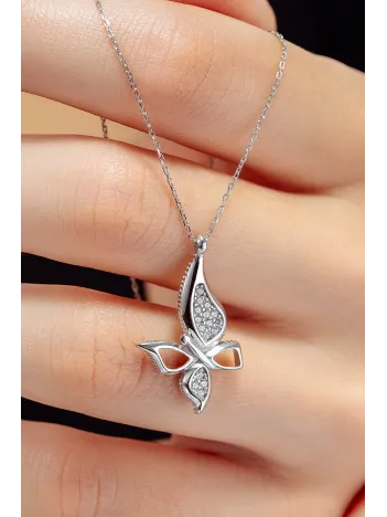 Kadın Gümüş Kolye - Swarovski Taşlı Zirconia Çift Taşlı Büyük Kelebek Motifli Kadın Kolye Kadın Gümüş Kolye - Swarovski Taşlı Zirconia Çift Taşlı Büyük Kelebek Motifli Kadın Kolye