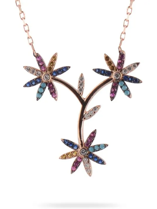 Çiçek Motifli 925 Ayar Kadın Gümüş Kolye Çiçek Motifli 925 Ayar Kadın Gümüş Kolye