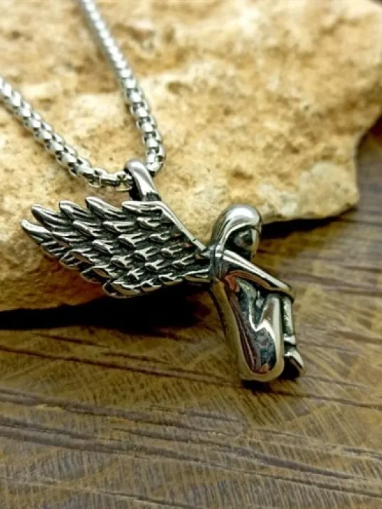 Ottoman Kanatlı Melek Model Çelik Kolye Zincir CBLKDNKANAT-BYZ