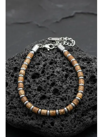 Erkek Çelik Bileklik - Kahverengi Boncuk Çelik Bileklik