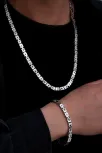 Erkek Gümüş Kolye Bileklik Set - 6.5mm Dikdörtgen Kesim Yassı Kral Gümüş Kolye Bileklik Set Erkek Gümüş Kolye Bileklik Set - 6.5mm Dikdörtgen Kesim Yassı Kral Gümüş Kolye Bileklik Set