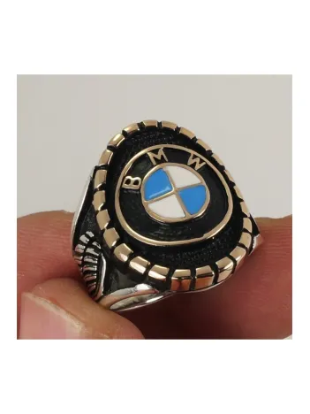 Bmw Logolu Amblemli Gümüş Erkek Yüzük